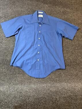 Vintage Montgomery Ward Shirt Mens L Blue Short Sleeve Button Up Pockets Casual